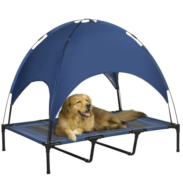 PawHut Haustierbett mit Baldachin Erhöhtes Hundebett Hundeliege outdoor Dunkelblau, D04-060V00DB