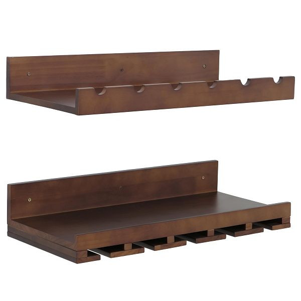 Mendler 2er-Set Weinregal HWC-P22, Glas-/Flaschenhalter Wandbar für 6 Flaschen/15 Gläser Holz FSC 61x28cm, braun, 139710