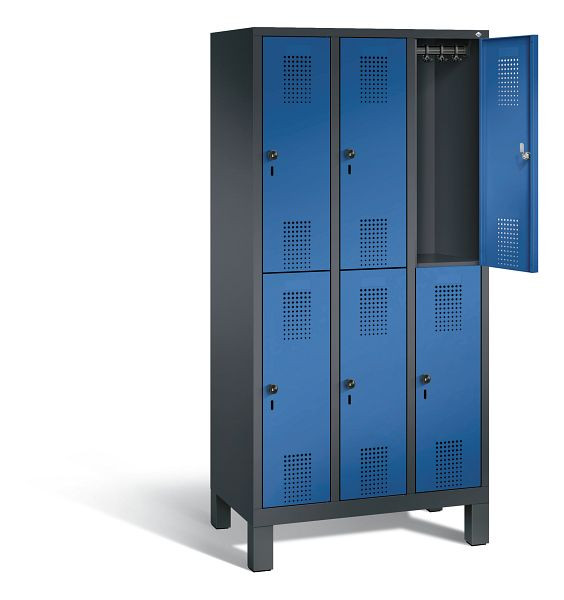 C+P Spind doppelstöckig Evolo, H1850xB900xT500mm, Farbe: Schwarzgrau / Enzianblau, 48310-30 S10149