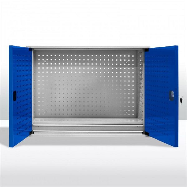 ADB Wandschrank 2-türig mit Schublade und Fachboden, Maße H x B x T: 755 x 1050 x 310 mm, Korpus: Lichtgrau (RAL 7035), Türen: Enzianblau (RAL 5010), 52607