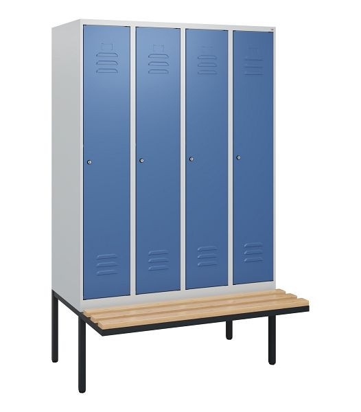 C+P Umkleidespind Classic PLUS, 4 Abteile, 1950x1200x815mm, 7035/5023, Zylinderschlösser, Buche-Sitzleisten, 0800405-40 S10020