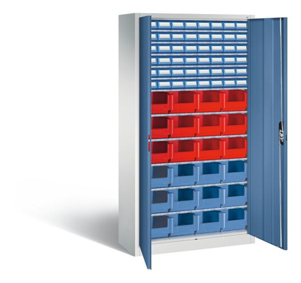 C+P Magazinschrank Serie 13, H1980xB1000xT420mm, Farbe: Lichtgrau / Fernblau, Muldengriff, 133144-29 S10038