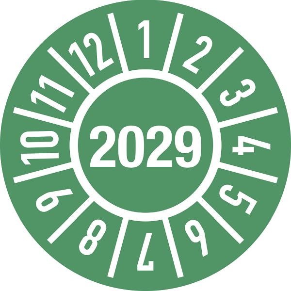 Moedel Prüfplakette Jahr 2029 mit Monaten, Folie, Ø 15 mm, VE: 10 Stück/Bogen, 107029