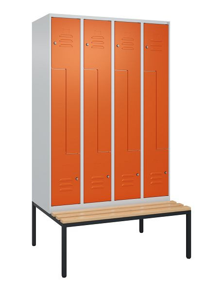C+P Z-Spind Classic PLUS, mit untergebauter Sitzbank, 8 Abteile, 2120x1200x815mm, 7035/2004, Zylinderschlösser, Buche-Sitzleisten, 0800537-408 S10061