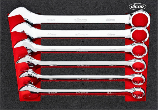 VIGOR Ring-Maul Schlüssel Satz, 6-teilig, 34, 36, 38, 41, 46, 50 mm, Anzahl Werkzeuge: 6, V6640