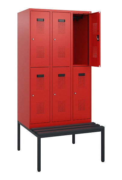 C+P Doppelstöckiger Spind Evolo PLUS, Bank, 6 Fächer, 1950x900x815mm, 3020/3020, Zylinderschloss, Sitzfläche Kunststoff, Sitzbank, 0493505-30 S10160
