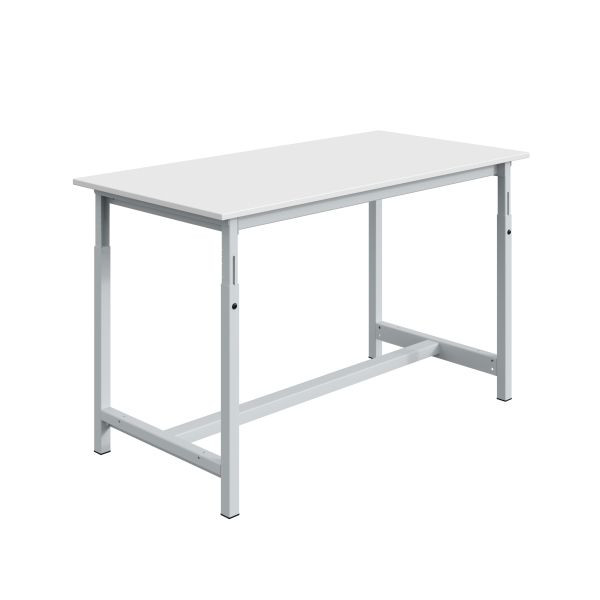SOFAME PTH Werkbank, mechanisch höhenverstellbar, B 1500 x T 750 x H 759 bis 1039 mm, Melamin-Arbeitsplatte 19 mm, Lichtgrau RAL 7035, W010020335GC