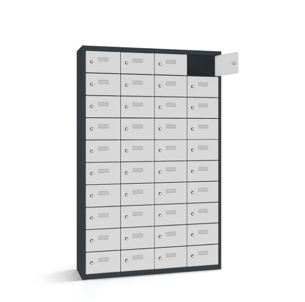 Rotstahl Wertfachschrank, 40 Fächer, Tür einwandig, kurzer Sockel, Korpus: anthrazitgrau, Türen: lichtgrau, 2161-041003-1151112-7016-7035
