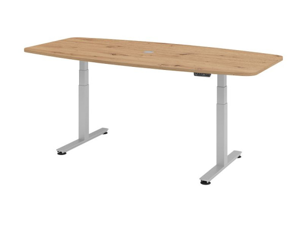 Hammerbacher Konferenztisch XDSM22, 220 x 103/83 cm, Platte: Asteiche, 25mm dick, T-Fuß Gestell in Silber, Arbeitshöhe 63,5 -128,5 cm, VXDSM22/R/S