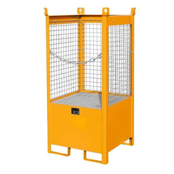 STEIN HGS Fass-Stapelpalette FSP, RAL 2000 gelborange, lackiert, 225 Liter, Wände aus Drahtgitter, 79140.0007