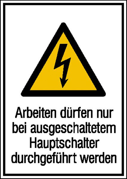 SafetyMarking Warn-Kombischild, Arbeiten dürfen nur bei ausgeschaltetem Hauptschalter durchgeführt werden, BxH 13,1x18,5 cm, Folie, selbstklebend, 21.1245