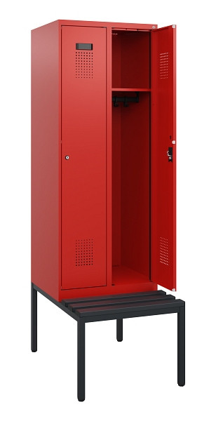 C+P Spind Evolo PLUS, 2 Abteile, 1950x600x815mm, 3020/3020, Zylinderschloss, Material Sitzfläche Kunststoff, Sitzbank, 0490505-20 S10106