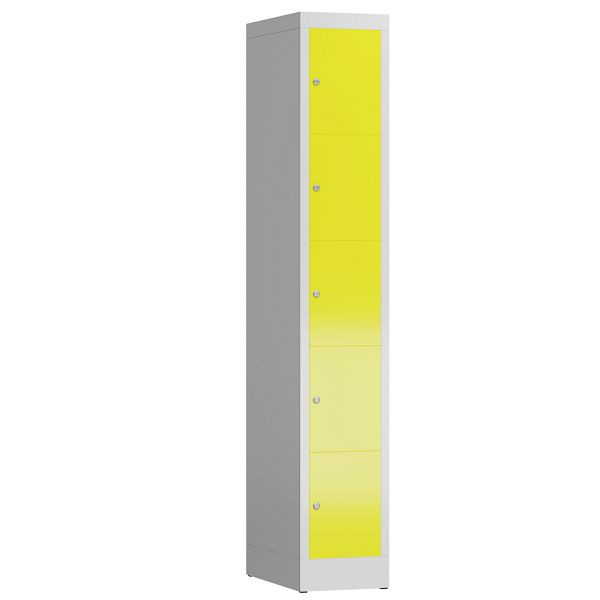 Lüllmann ClassiX Schließfachschrank, 1 Abteil, 5 Fächer, 1800 x 310 x 500 mm, lichtgrau/zinkgelb, X-520516