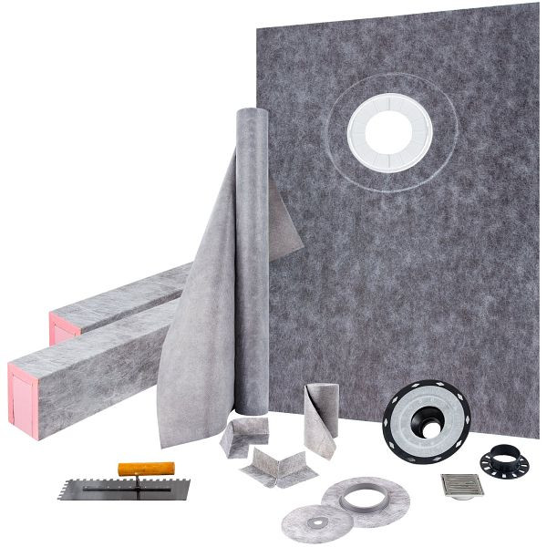 VEVOR Badabdichtung Duschabdichtung Set 965,2x1524mm mit versetztem Ablauf PVC, LYDZT38X60PVCAUR5V0