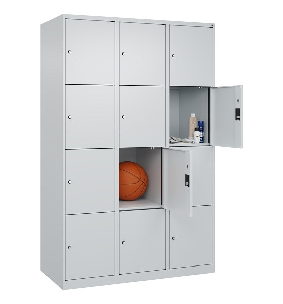 C+P Schließfachschrank Evolo PLUS, 12 Fächer, 1850x1200x500mm, 7035/7035, Abteile 3, Abteilbreite 400 mm, 049000-324 S10013