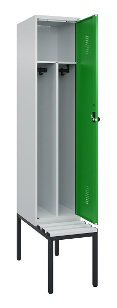 C+P Spind Evolo PLUS, 1 Abteile, 2120x400x815mm, 7035/6037, Haken 4, Drehriegel, Sitzfläche Kunststoff, Sitzbank, Trennwand, 0490507-12F S10065