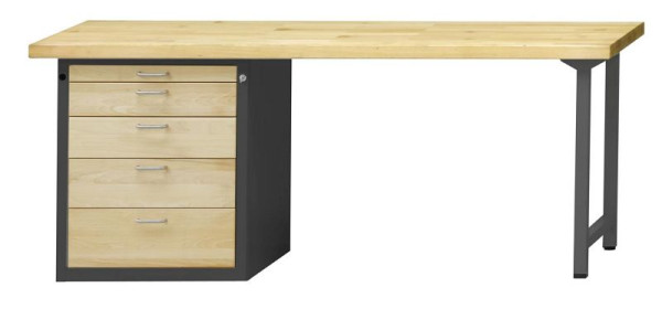 ANKE Werkbänke Kombiwerkbank; 2000x700x890mm; Buche-Massiv-Platte 40mm; Links Sockelschrank 660x615x850 mm, 5 Schubladen 60, 120, 150, 180, 210 mm, 420.133