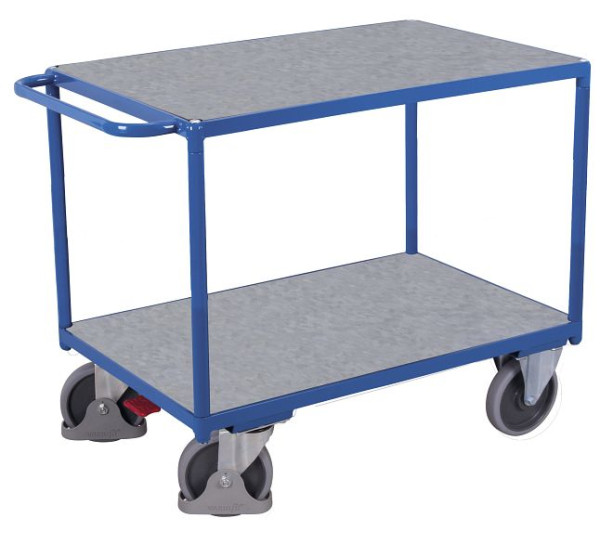 VARIOfit Schwerer Tischwagen mit 2 Zinkblechladeflächen, Ladefläche: 1.200 x 800 mm, RAL 5010 enzianblau, sw-800.505