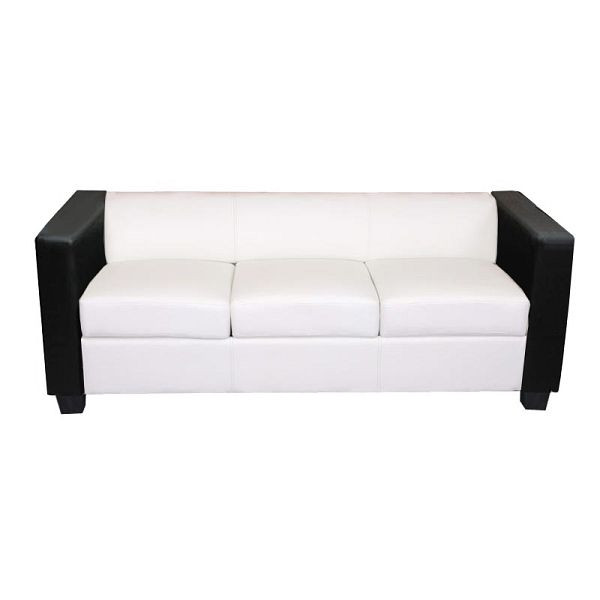 Mendler 3er Sofa Couch Loungesofa Lille, Kunstleder/Leder weiß/schwarz, 17633+17384+17385