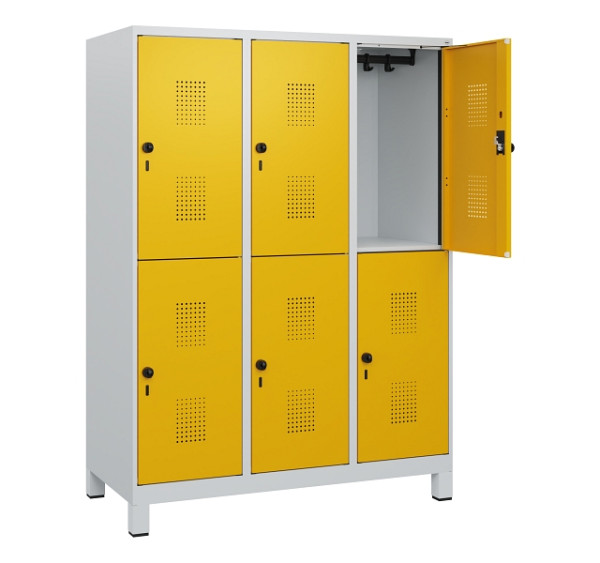 C+P Doppelstöckiger Spind Evolo PLUS, Füße, 6 Fächer, 1630x1200x500mm, 7035/1004, Drehriegel, 0493105-32 S10000