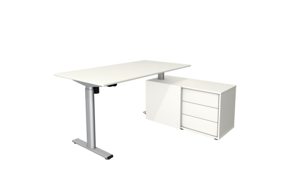 Kerkmann Steh-/Sitztisch Move 1 base 1500 X 800 MIT SIDEBOARD WEISS elektrisch höhenverstellbar von 730-1230 mm, Weiss, 10305310