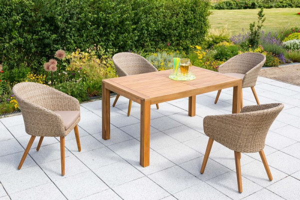 Merxx Arrone Set 5-teilig, 4 Arrone Sessel, inkl. Sitzkissen, 1 Ausziehtisch 150 (200) x 90 cm, Akazienholz, FSC Akazienholz, 50435-255