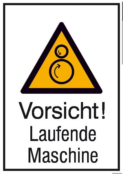 SafetyMarking Warn-Kombischild, Vorsicht! Laufende Maschine, BxH 13,1x18,5 cm, Folie, selbstklebend, 21.0766