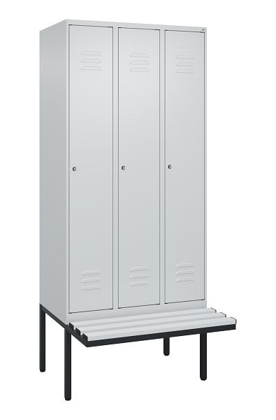 C+P Umkleidespind Classic PLUS, 3 Abteile, 2120x900x815mm, 7035/7035, Zylinderschlösser, 3 Doppel-Haken, 0800407-30 S10024