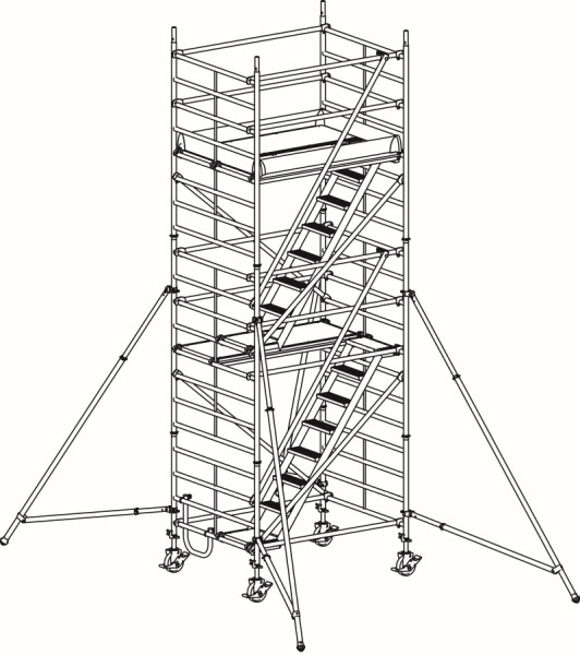 HYMER Treppen-Fahrgerüst mit Ausleger, Bühnenlänge 1,90 m, Rahmenteilbreite 1,50 m, Reichhöhe 6,40 m, 857606