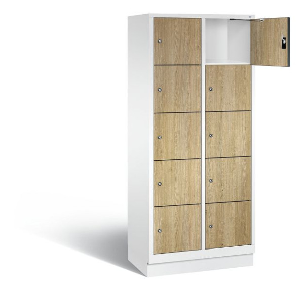 C+P Schließfachschrank Evolo, H1800xB810xT500mm, Farbe: Verkehrsweiß / Dekor Eiche Sereno, 48020-225 S10118