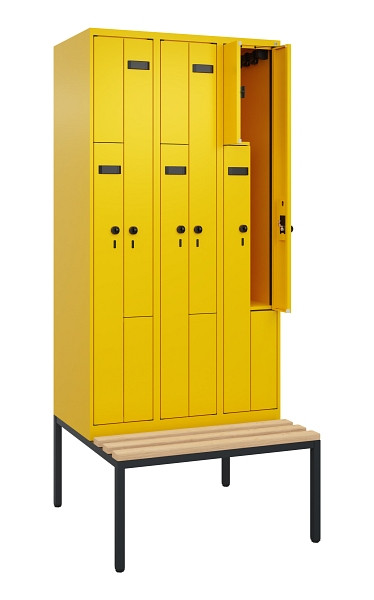 C+P Z-Spind Evolo PLUS, 6 Fächer, 2120x900x815mm, 1023/1023, Drehriegel, Sitzfläche Buche-Hartholz, Sitzbank, 0490537-306 S10022
