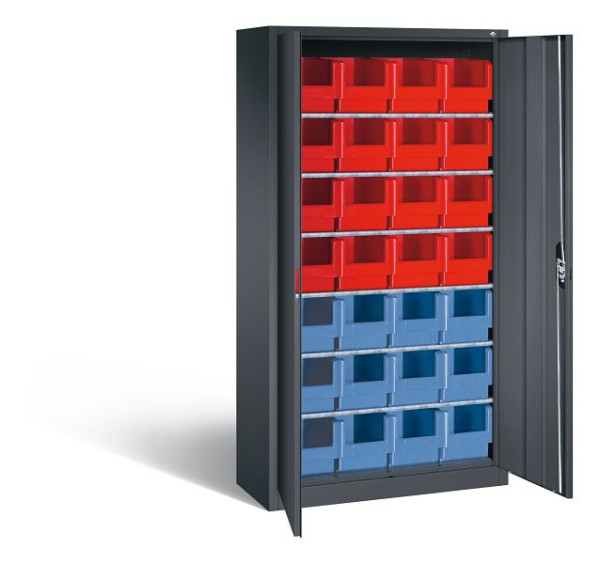C+P Magazinschrank Serie 13, H1980xB1000xT420mm, Farbe: Schwarzgrau, Muldengriff, 133144-22 S10028