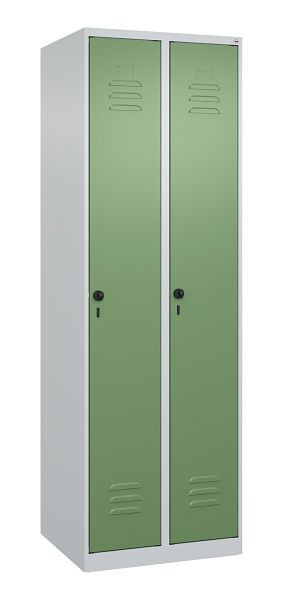 C+P Mehrzweckschrank Classic PLUS, Wäsche-Spind, 2 Abteile, 1850x600x500mm, 7035/6011, Drehriegel, Türen rechts angeschlagen, 080000-20B S10006