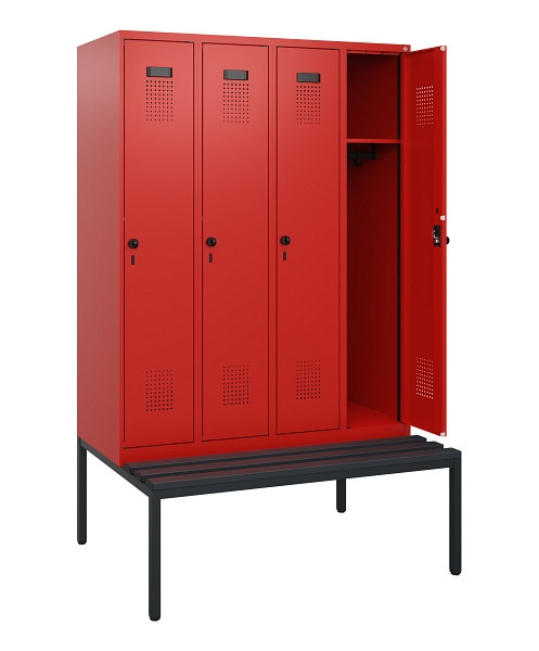 C+P Spind Evolo PLUS, 4 Abteile, 1950x1200x815mm, 3020/3020, Drehriegel, Sitzfläche Kunststoff, Sitzbank, 0490505-40 S10079
