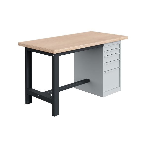 SOFAME SI Werkbank, 1800x750x840mm, Multiplex-Platte 40 mm mit Unterbau-Container 1 Schublade 75 + 4 Schubladen 150mm, Anthrazitgrau RAL 7016, W010010721GA