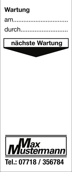 Moedel Grundplakette mit Text/Logo schwarz nach Wunsch, Folie, 30x45 mm, VE: 250 Stück/Rolle, 52891