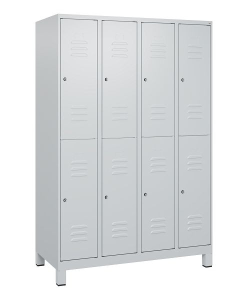 C+P Doppelstöckiger Spind Classic PLUS, Füße, 4 Abteile, 1800x1200x500mm, 7035/7035, Zylinderschlösser, 0803107-40 S10024