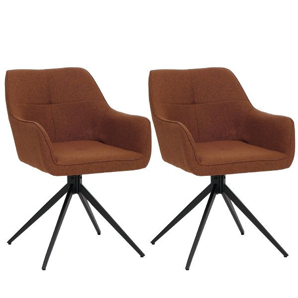 Mendler 2er-Set Esszimmerstuhl HWC-O47, Küchenstuhl Armlehne, drehbar Auto-Return, Stoff/Textil (270g/m²), terrakotta, 112984