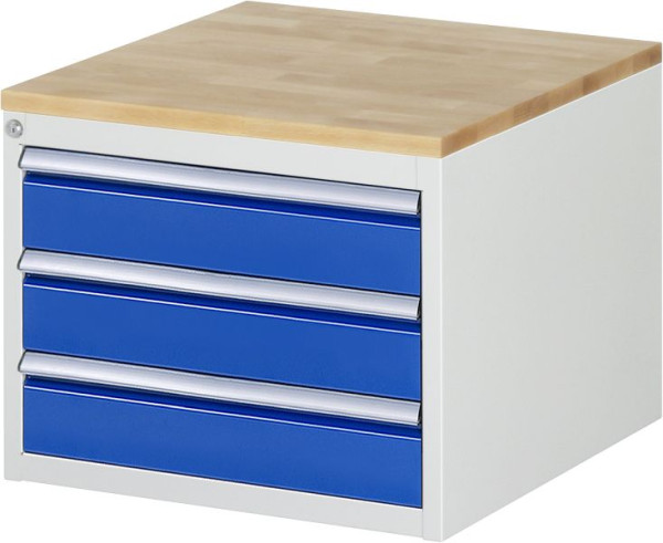 RAU Schubladenschrank Serie 7000, B580 x T650 x H465 mm, 3 x Schublade-Größe-L 3xH120 mm, Buche-Massiv-Arbeitsplatte, 03-L2.3A-B.11