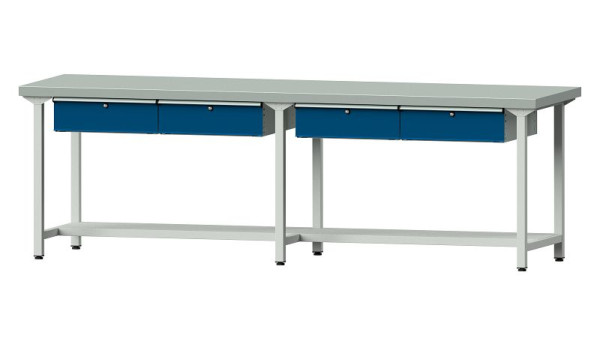 ANKE Werkbänke Arbeitstisch, Modell 195, 2800 x 800 x 900 mm, RAL 7035/5010, ZBP 50 mm, 401.495