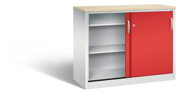 C+P Sideboard mit Schiebetüren Acurado, H1000xB1200xT500mm, Farbe: Lichtgrau / feuerrot, Bügelgriff, 2056-00 S10157