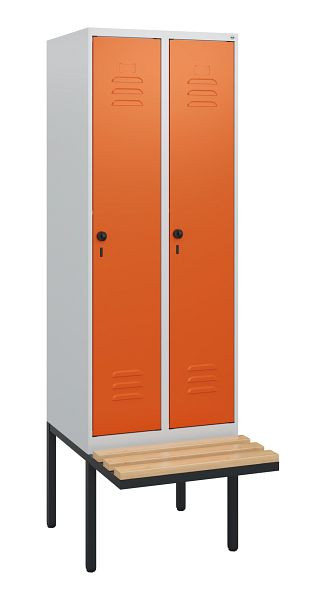 C+P Umkleidespind Classic PLUS, 2 Abteile, 1950x600x815mm, 7035/2004, Drehriegel, Buche-Sitzleisten, 0800405-20 S10061