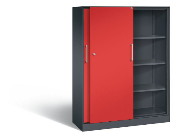 C+P Schiebetürenschrank Asisto, H1635xB1200xT435mm, Farbe: Schwarzgrau / feuerrot, Bügelgriff, 4 OH, 142011-000 S10045