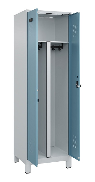 C+P PSA Schwarz-Weiß-Spind Evolo PLUS, mit Füßen, 2 Abteile, 1950x600x500mm, 70, 2406015 RDS Architekturblau, Drehriegel, 049012-20P S10009
