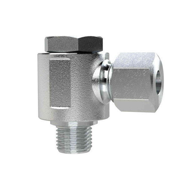 Riegler Schwenkbare Winkel-Verschraubung, G 1/8 außen, Rohr-Außen-Ø 6 mm, SW1 14, SW2 17, Betriebsdruck max. 315 bar, Stahl verzinkt, 158860
