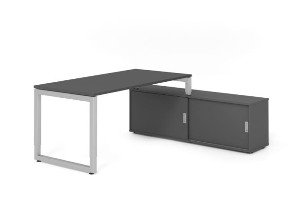 Hammerbacher Aufsatz-Schreibtisch RSE16, 160x80cm, Platte: Graphit, 25mm dick, Rahmen Silber, höheneinstellbar, Graphit / Graphit, VRSE16SB/G/S/G/G