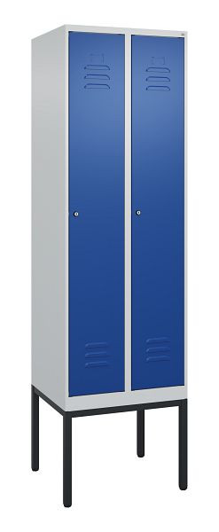 C+P Umkleidespind Classic PLUS, Gestell, 2 Abteile, 2120x600x500mm, 7035/5010, Zylinderschlösser, 0800307-20 S10018