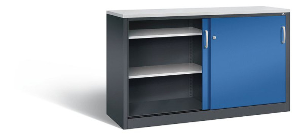 C+P Sideboard mit Schiebetüren Acurado, H1000xB1600xT500mm, Farbe: Schwarzgrau / Enzianblau, Bügelgriff, 2156-00 S10121