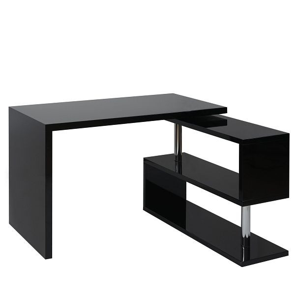 Mendler Design Eckschreibtisch HWC-A68, Bürotisch Schreibtisch, hochglanz drehbar 120x60cm, schwarz, 57195+57196