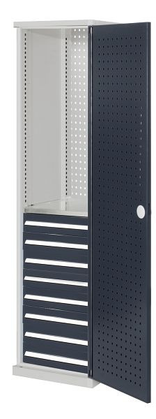 Kappes RasterPlan Schubladenschrank schmal Mod 6, 1950 x 600 x 600 mm, 7035/7016, Lochplattentür, 1 Fachboden verzinkt, 8 Schubladen 125 mm, 1567.05.3024